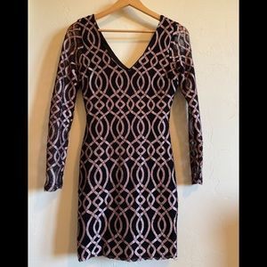 Metallic Bodycon Holiday or New Years Dress Navy and Purple